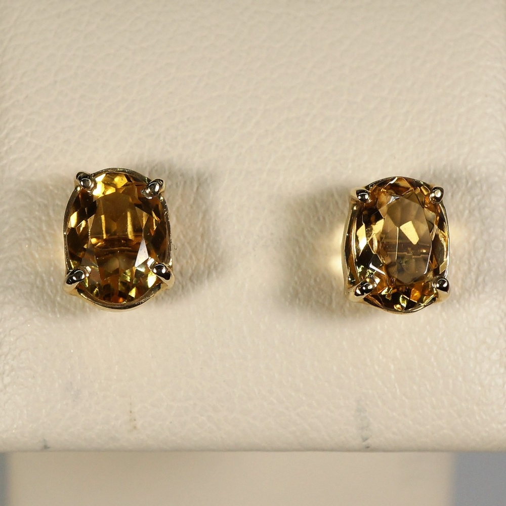 14KY Gold & Genuine Yellow Topaz Stud HM Earrings